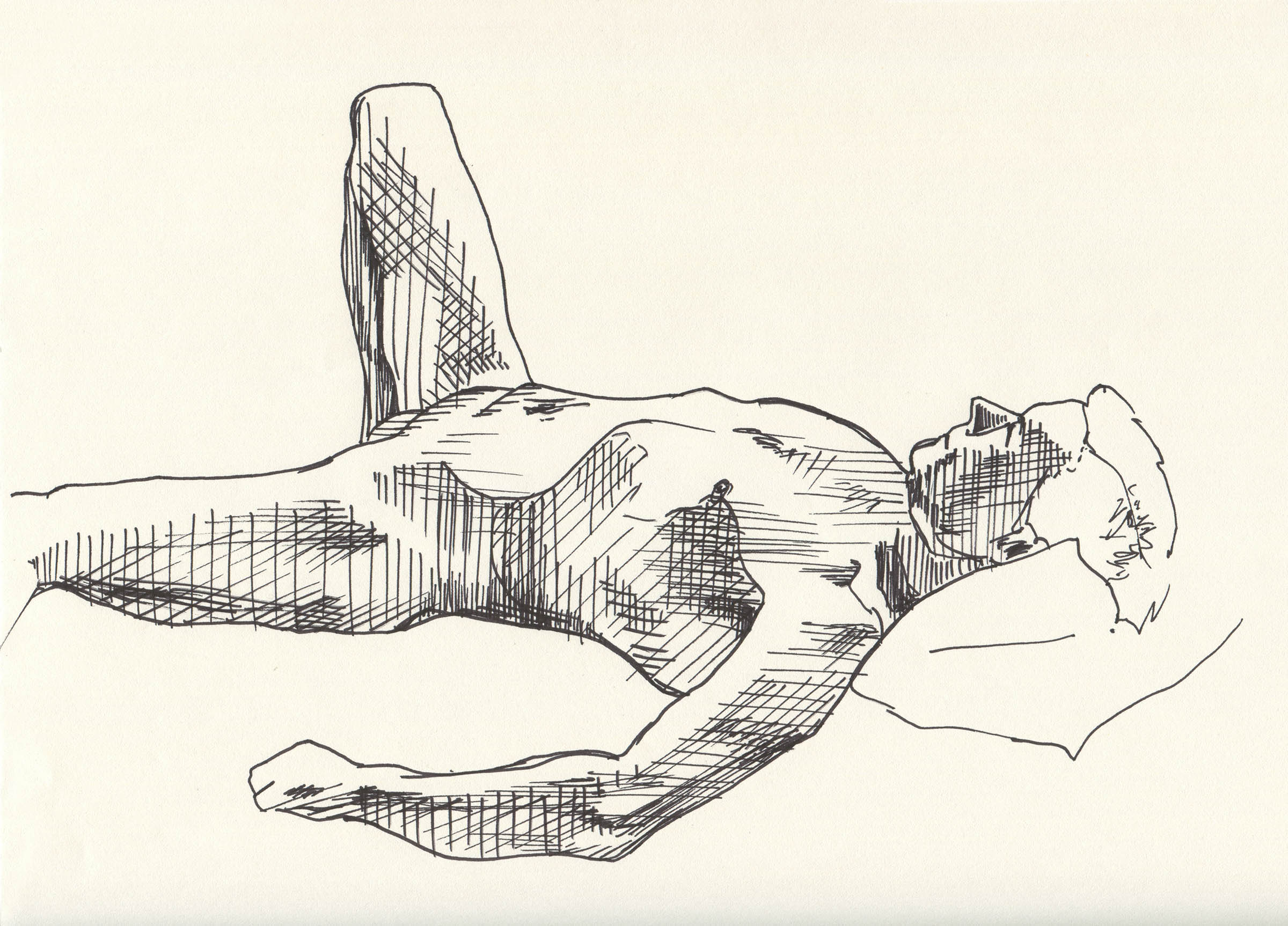 A drawing of a man lying down.