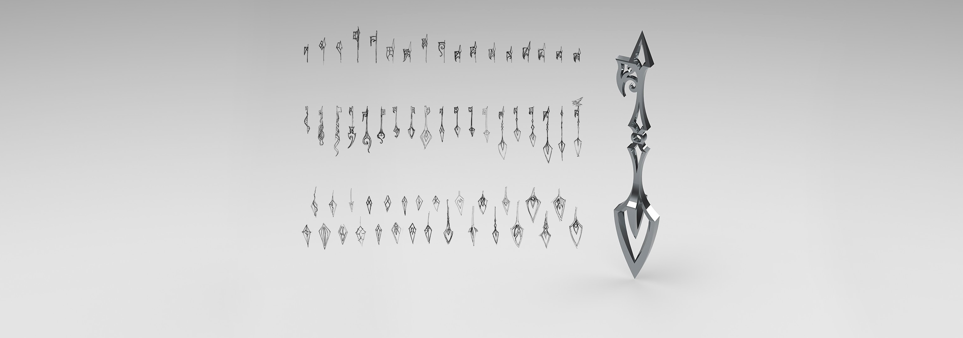 One 3D model and dozens of sketches of skeleton keys.